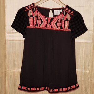 HD In Paris Womens Boho Embroidered Short Sleeve Top 0